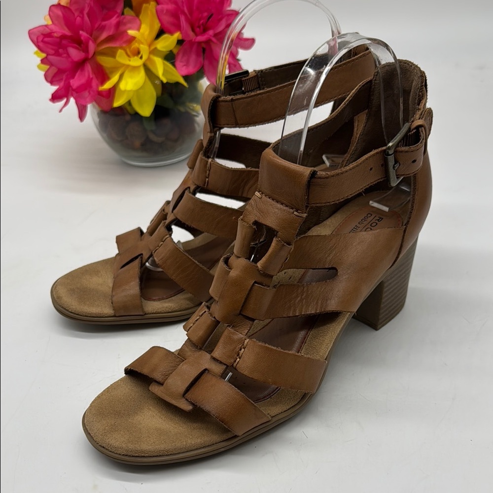 Rockport Brown Leather Heels with Chunky Block Design Size 8.5 MCH7946G